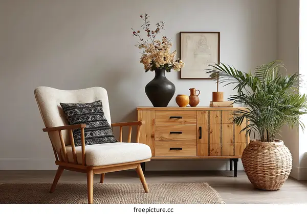 Wooden Furniture Interior Design with Plants