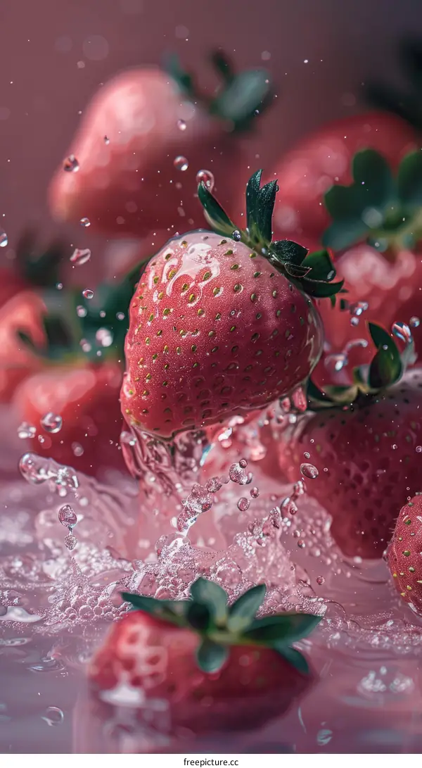 Fresh strawberries with water splash