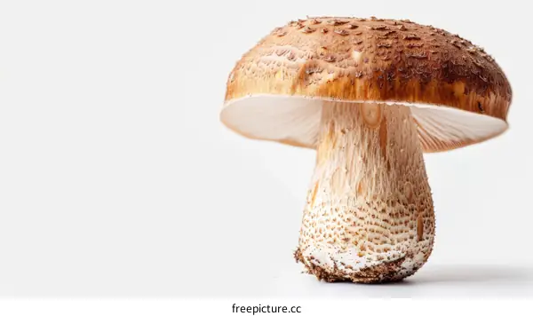 Close up of a large brown mushroom on a white background