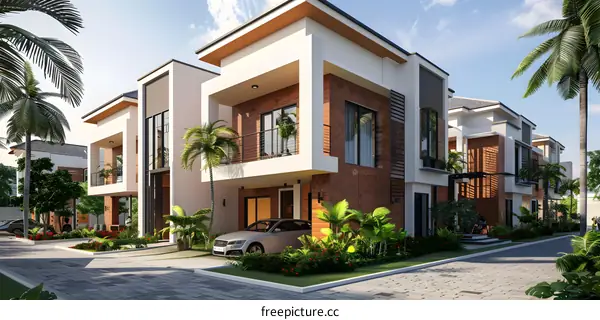 Modern house exterior design with brick and glass