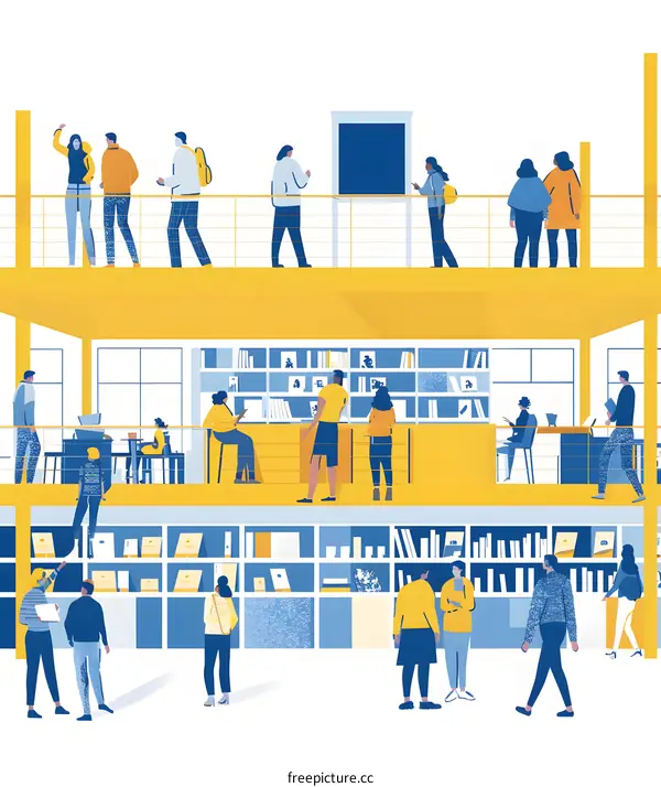 Diverse Group of People in Modern Library Setting