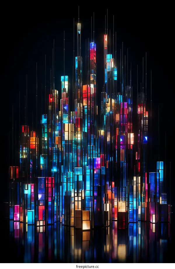 3D illustration of a city made of colorful glass blocks