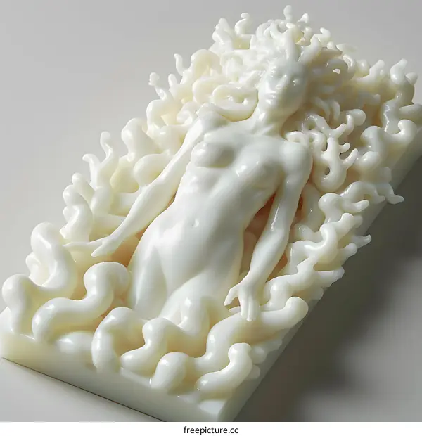 White Sculpture of a Woman Reclining on Waves