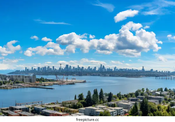 Seattle cityscape with Puget Sound in the foreground