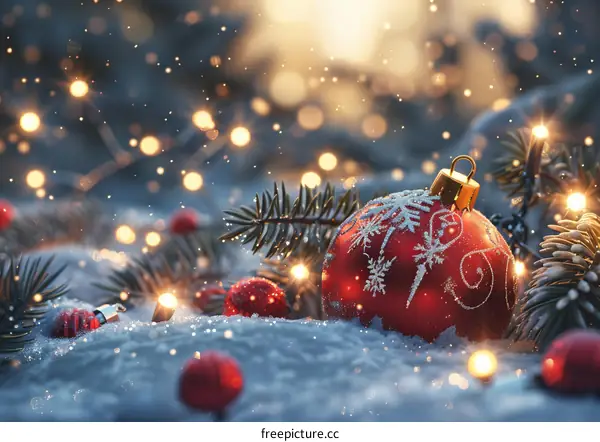 Red Christmas Ball in the Snow