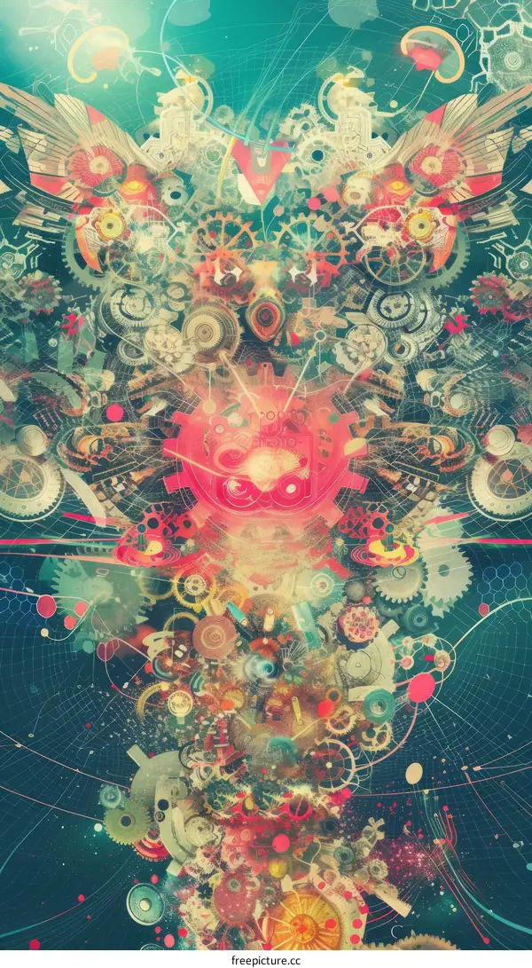 Psychedelic Colorful Steampunk Cyborg Illustration