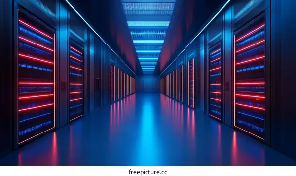 Futuristic Server Room with Neon Lighting