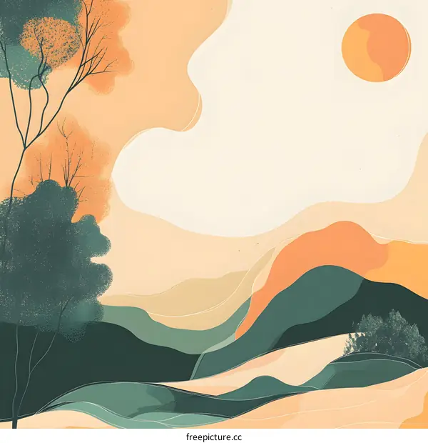 Abstract Landscape with Sun and Mountains