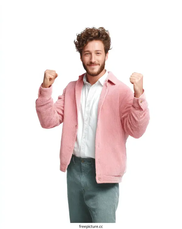 Happy Man in Pink Corduroy Jacket