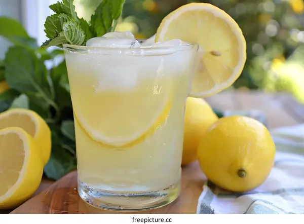 Refreshing Iced Lemonade with Mint and Lemon Slices
