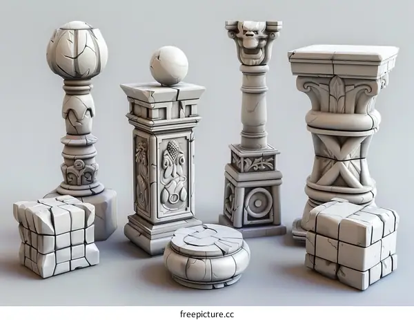 3D Models of Ancient Greek Columns and Pedestals