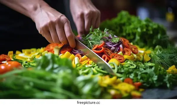 Caucasian woman chopping vegetables