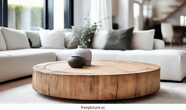 Modern Wooden Coffee Table in a Cozy Living Room