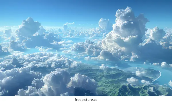 Serene Azure Sky with Fluffy White Clouds