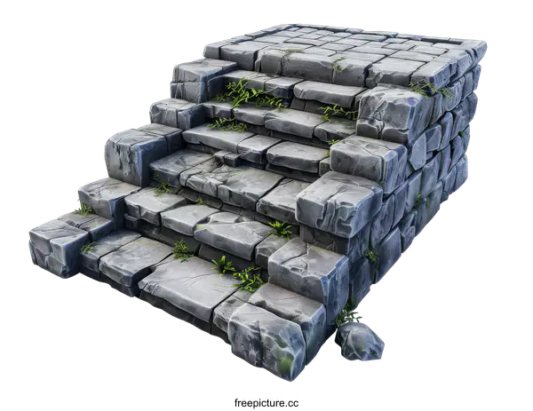 [Transparent Background PNG]Old stone stairs overgrown with grass