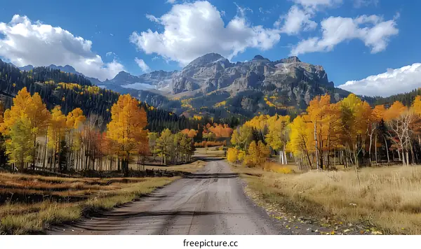 Dirt road through the autumn forest