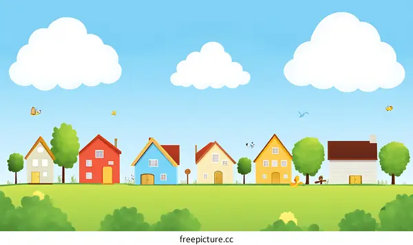Colorful Houses Cartoon Illustration