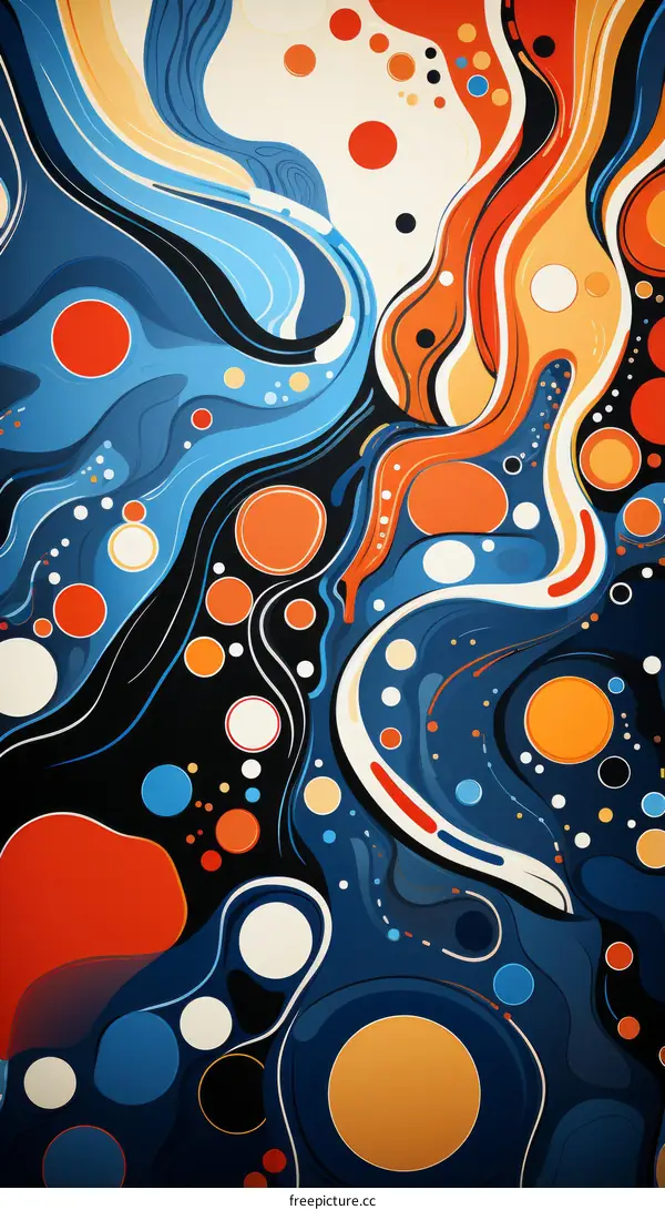 Abstract painting with blue, orange and white colors