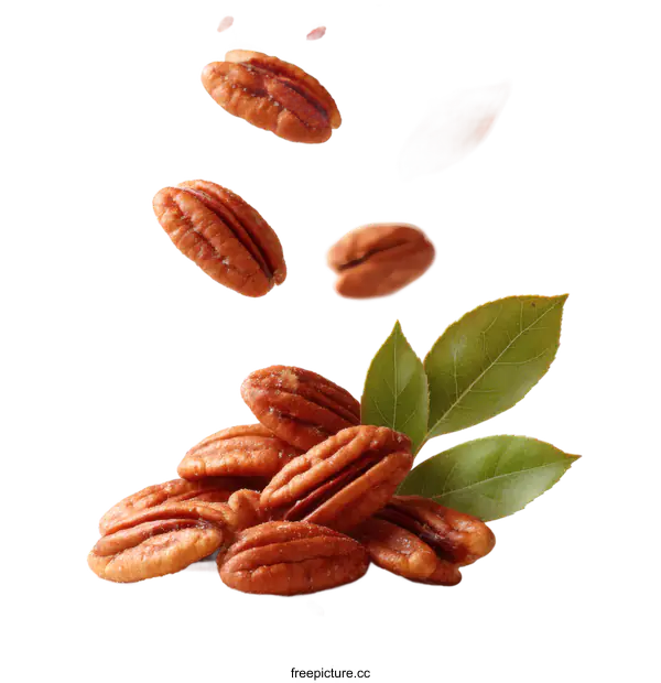 [Transparent Background PNG]Pecan Nuts in Motion on White Background