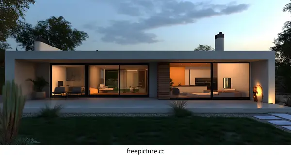 Modern House With Large Windows And Patio