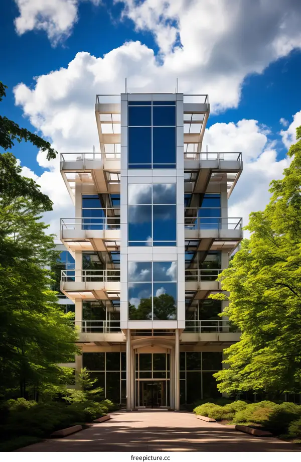 geometric shapes form modern office building exterior