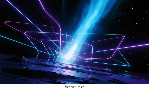 Vibrant Neon Light Beams in Abstract Space Environment