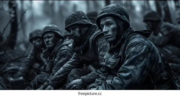 A group of soldiers in the forest