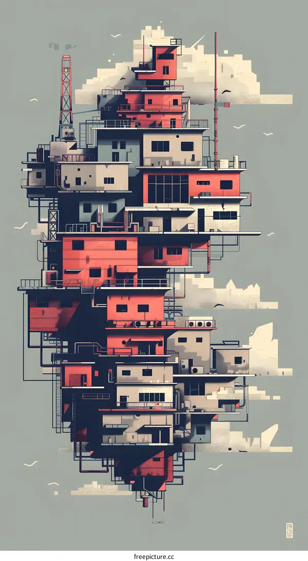 Futuristic Floating City Architecture Illustration
