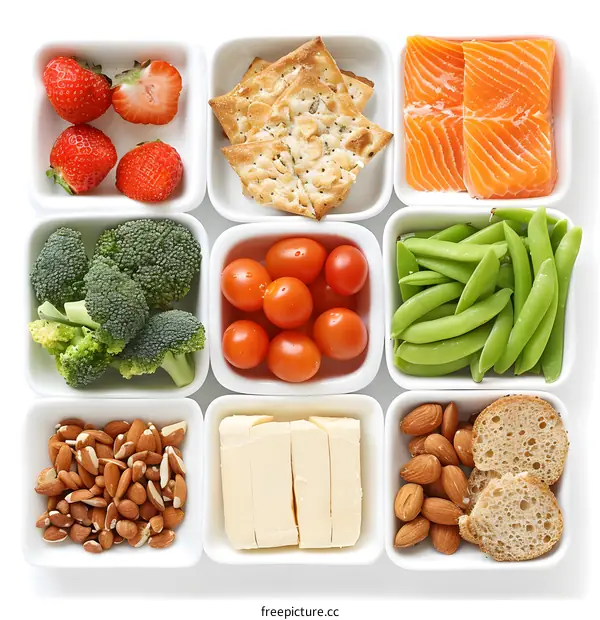 Healthy Food Arrangement in White Bowls