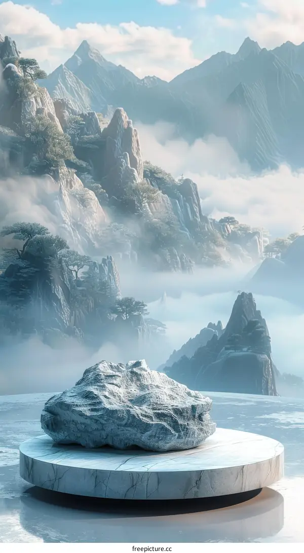 Majestic Mountain Landscape with Stone Display