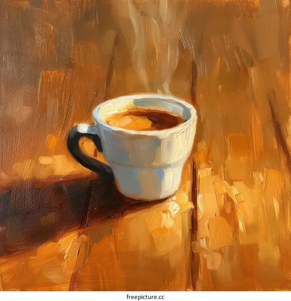 A cup of coffee on a wooden table