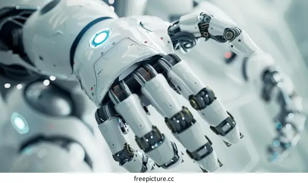 A close-up of a robotic hand
