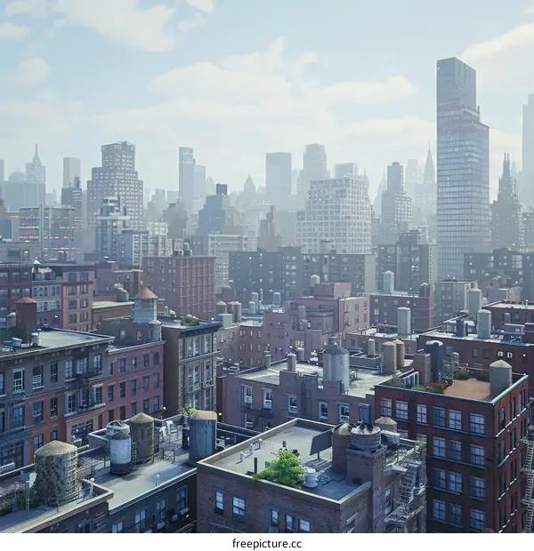 Modern City Skyline with Tall Buildings and Blue Sky