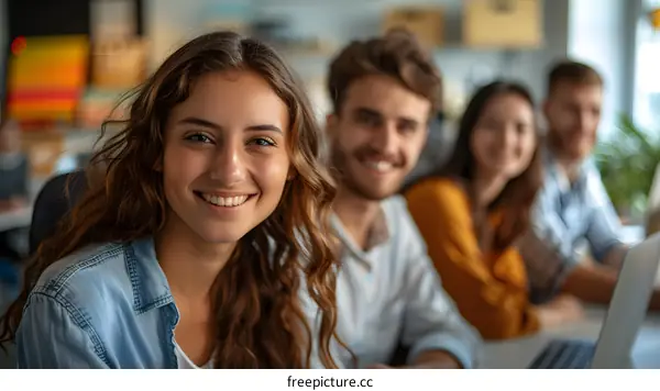 Portrait of a smiling young woman with her friends in the background