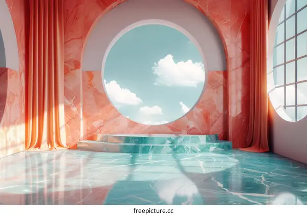 Colorful Interior Design with Large Skylight