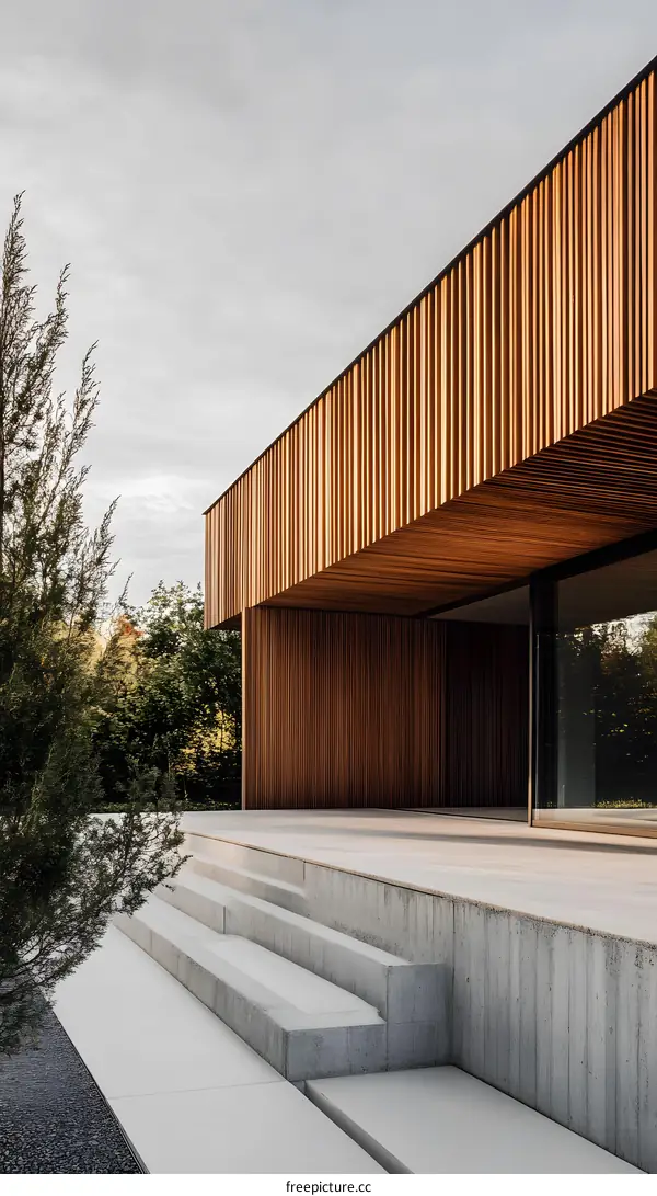 Modern House with Wood Siding and Concrete Steps