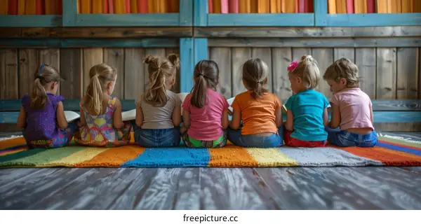 Little girls sitting on the floor reading books