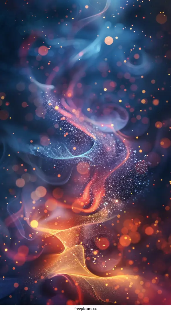 Colorful smoke background with glowing particles