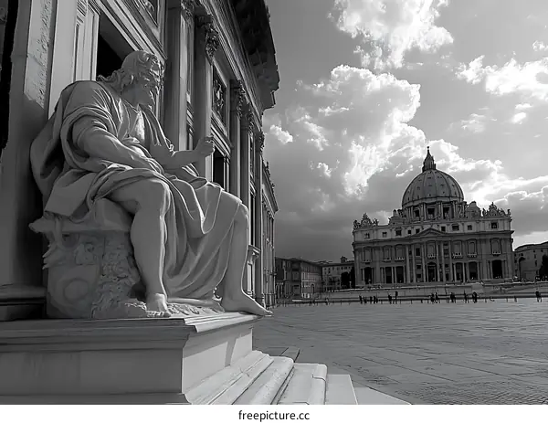 Statue of Saint Peter in Front of Saint Peters Basilica