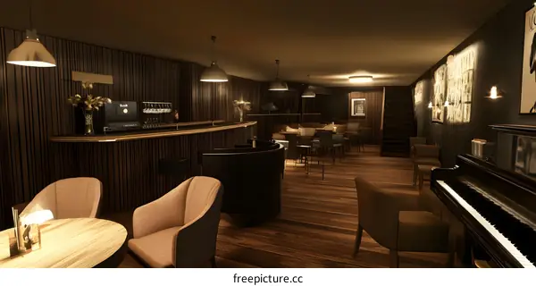 Modern Bar Interior Design with Piano