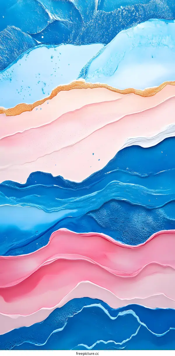 Abstract Watercolor Painting With Blue Pink And Gold Colors