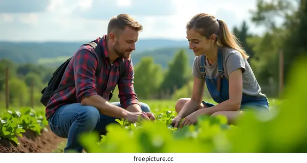Couple Gardening Together in a Field