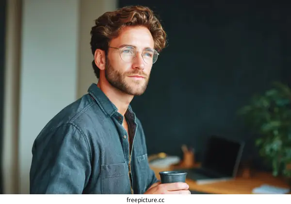 Thoughtful Caucasian Man Relaxing at Work