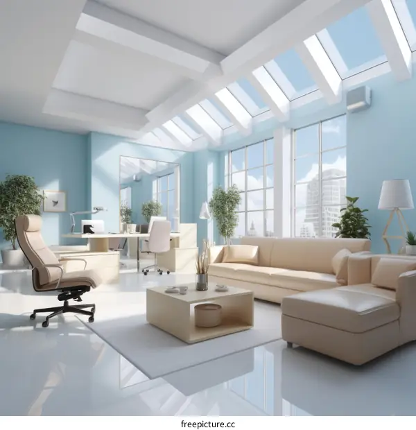 Blue and white modern home office interior design