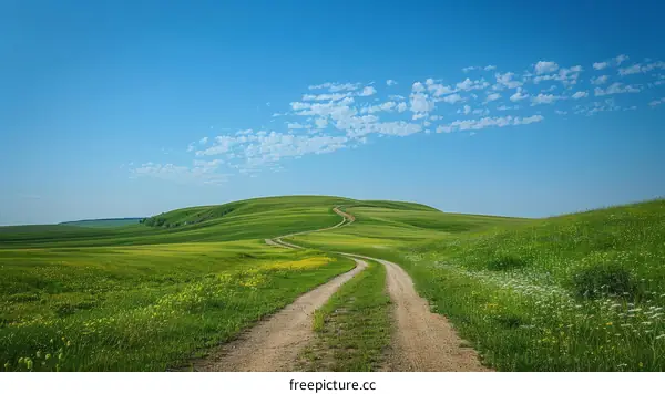 Winding road through a lush green hill