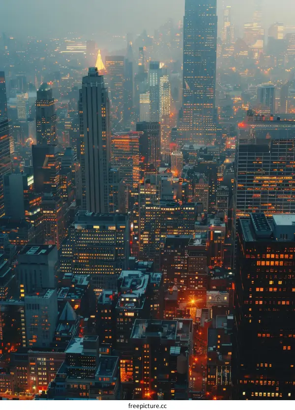 Night City Skyline Aerial View