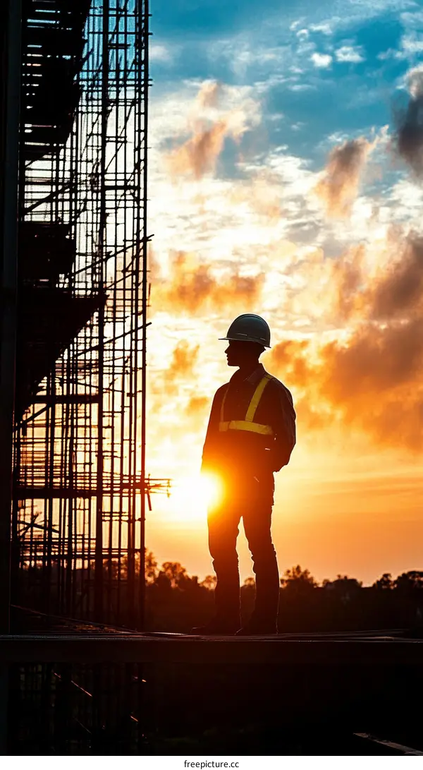Construction Worker at Sunset Silhouette