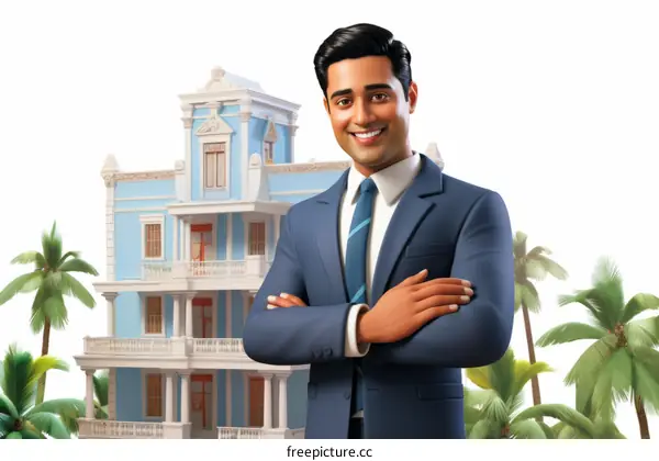 Real estate agent standing in front of a house
