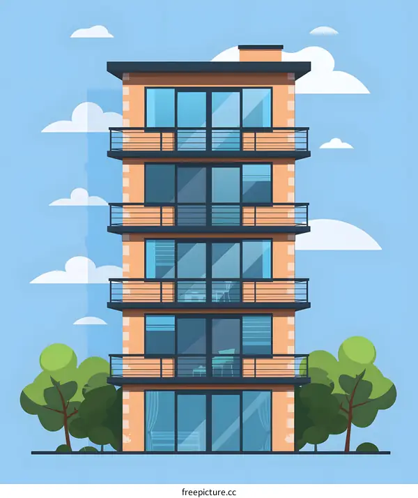 Modern Apartment Building With Balconies