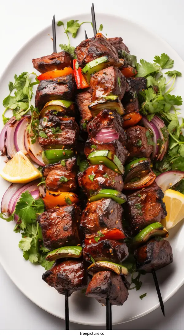 Grilled Beef and Vegetable Skewers with Cilantro and Red Onion